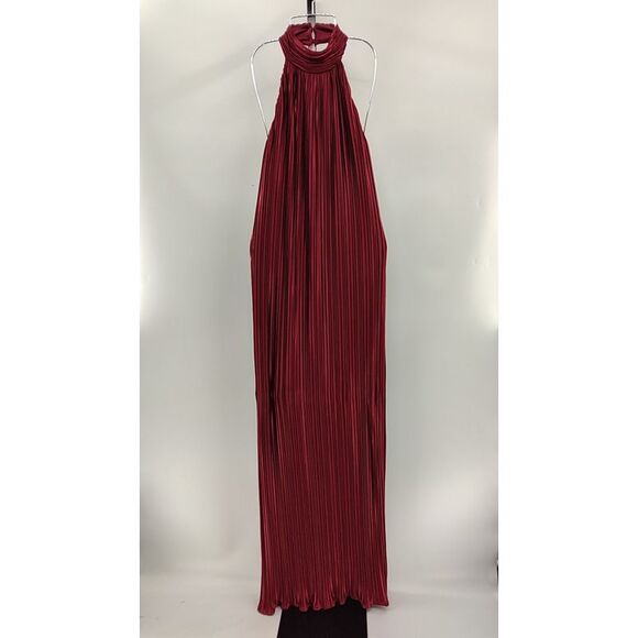 Lulus Gwenny Satin Plisse Maxi Dress Red S - Picture 2 of 3